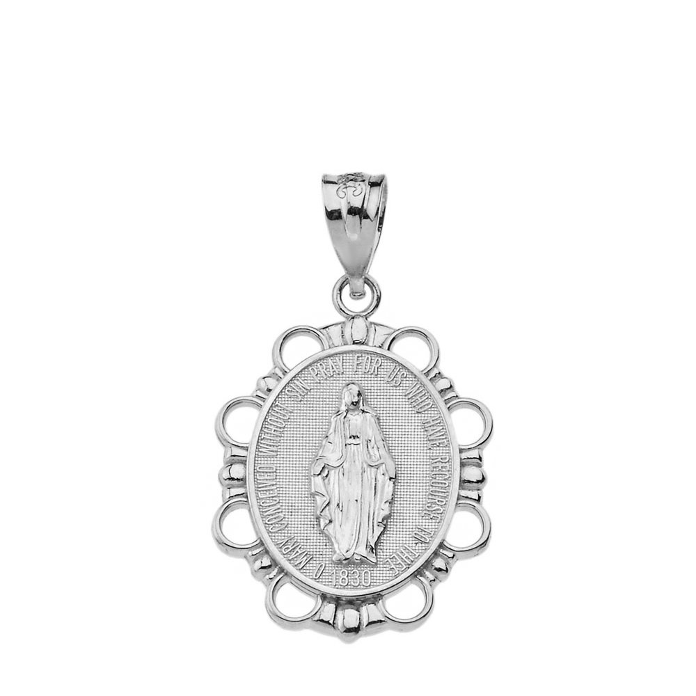 Religious Jewelry Fine 925 Sterling Silver Miraculous Medal Of Blessed Virgin Mary Pendant (Small)