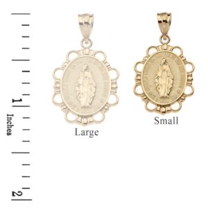 Solid 14k Yellow Gold Miraculous Medal Of Blessed Virgin Mary Pendant (Small)