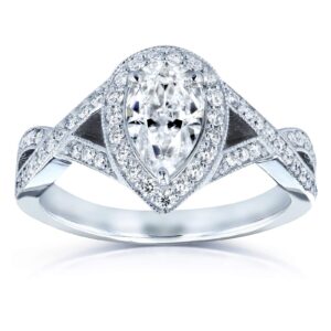 kobelli pear moissanite halo crossover engagement ring 1 1/3 ctw 14k white gold (def/vs, gh/i), 11