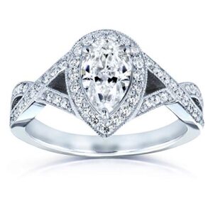 Kobelli Pear Moissanite Halo Crossover Engagement Ring 1 1/3 CTW 14k White Gold (DEF/VS, GH/I), 11