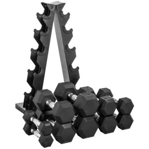 CAP Barbell 150-lb Hex Dumbbell Weight Set with Vertical Rack