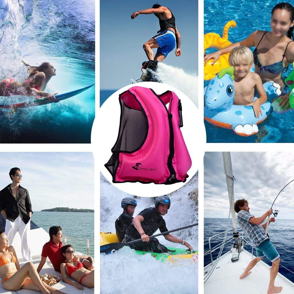 OMOUBOI Inflatable Snorkel Vest Kayak Inflatable Buoyancy Vest for Adults Snorkel Jackets for Swimming Snorkeling Paddling Boating Water Sports Beginner Adults-Only 105-220 lbs