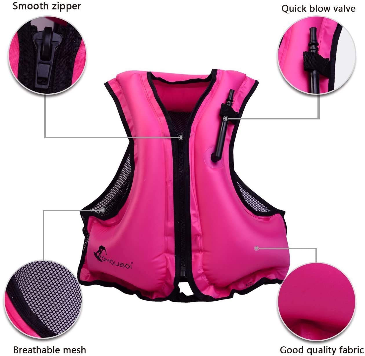 OMOUBOI Inflatable Snorkel Vest Kayak Inflatable Buoyancy Vest for Adults Snorkel Jackets for Swimming Snorkeling Paddling Boating Water Sports Beginner Adults-Only 105-220 lbs