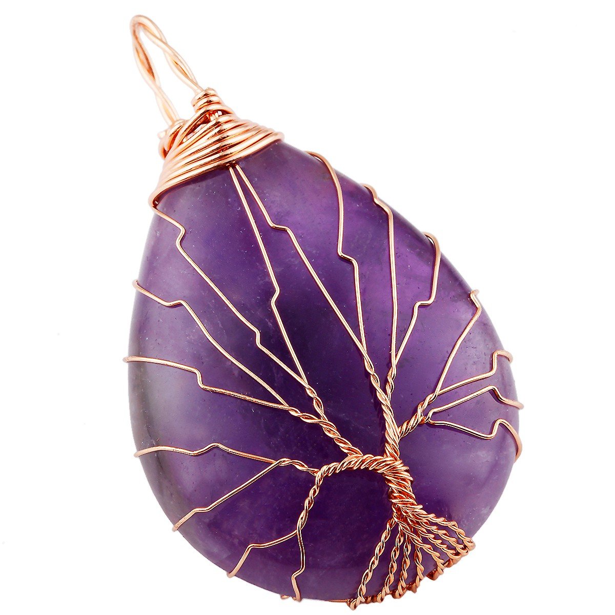 TUMBEELLUWA Tree of Life Pendant Necklace, Teardrop Shape Healing Crystals Jewelry for Women,Amethyst