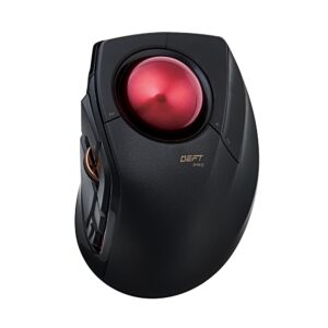 elecom deft pro trackball mouse, wired, wireless, bluetooth 3 types connection, ergonomic design, 8-button function, red ball, windows11, macos (m-dpt1mrxbk)