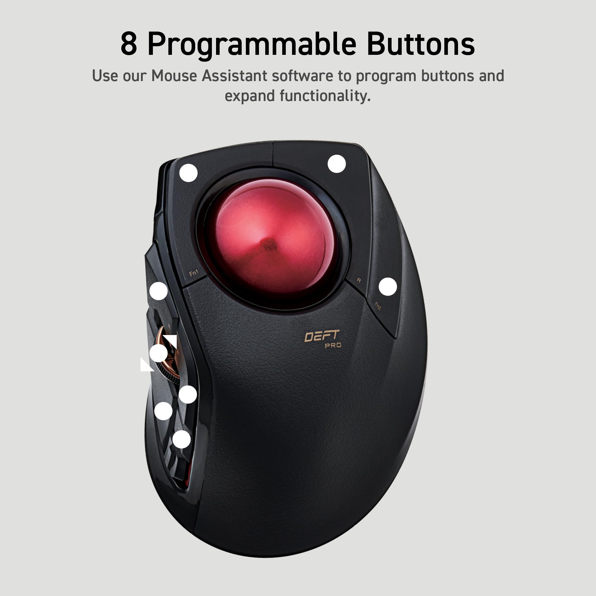 ELECOM DEFT PRO Trackball Mouse, Wired, Wireless, Bluetooth 3 Types Connection, Ergonomic Design, 8-Button Function, Red Ball, Windows11, MacOS (M-DPT1MRXBK)