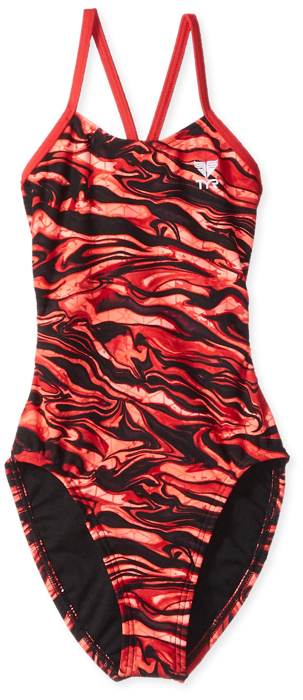 TYR Girls’ Miramar Cutoutfit Swimsuit, Red, 24