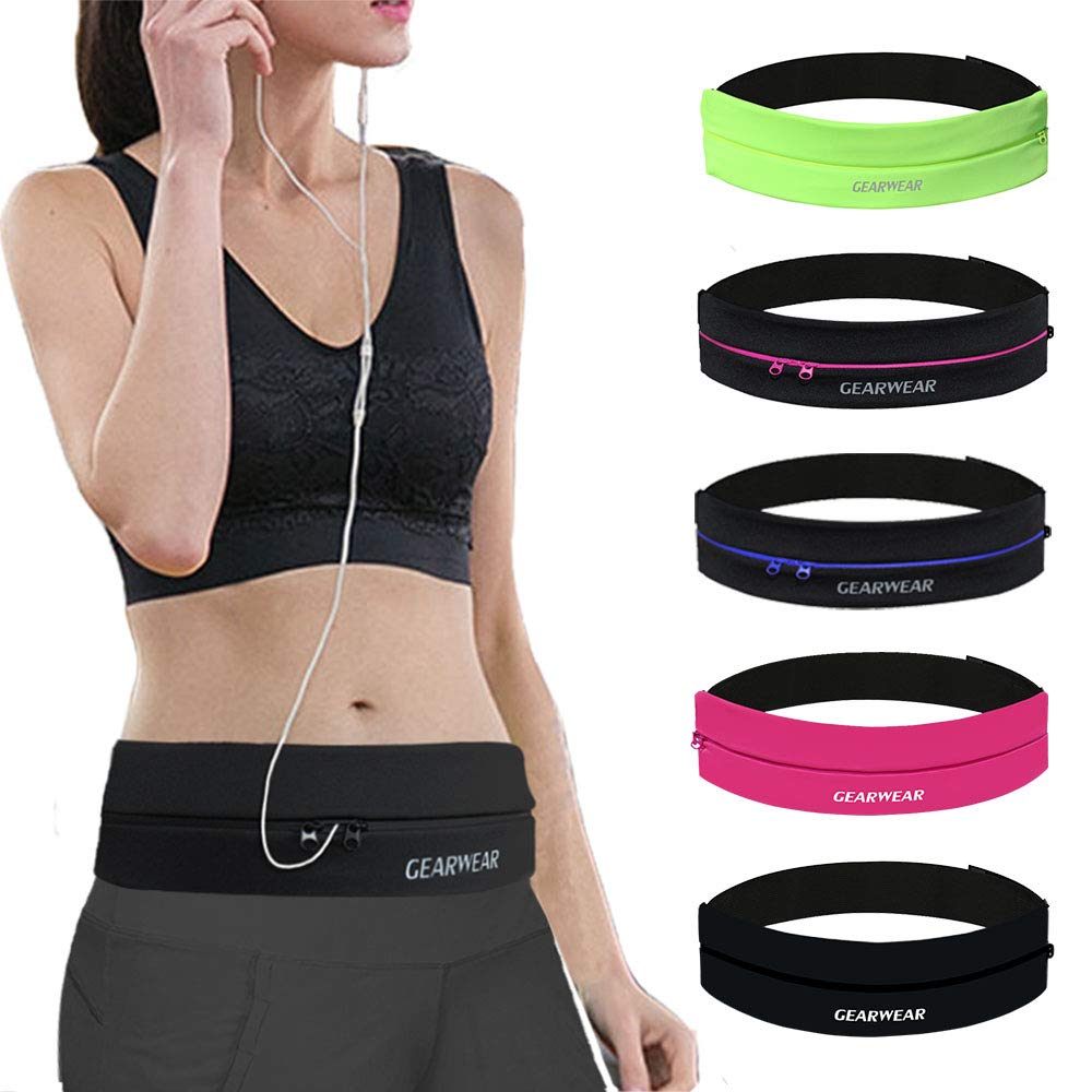 GEARWEAR Running Belt for Women Runner Waist Phone Holder for Men Travel Waistband for Passort Workout Fitness Jogging Walking Hiking Cycling Sports iPhone Fanny Pack Bag Black Zipper