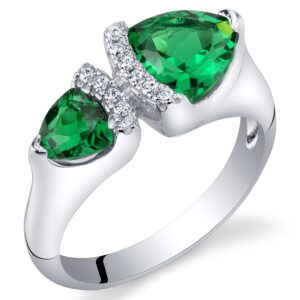 peora simulated emerald forever us two-stone ring for women 925 sterling silver, 1.50 carats total trillion shape, sizes 9