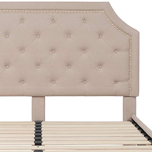 Flash Furniture Brighton Queen Size Tufted Upholstered Platform Bed in Beige Fabric