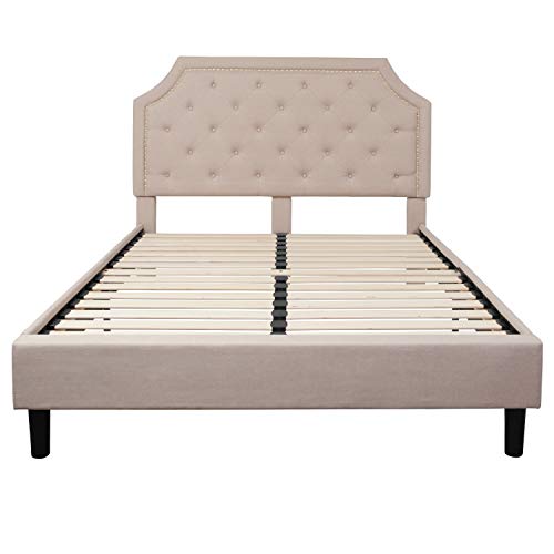 Flash Furniture Brighton Queen Size Tufted Upholstered Platform Bed in Beige Fabric