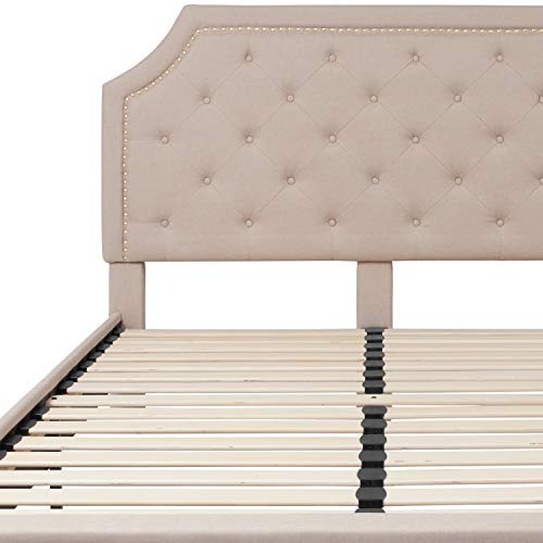 Flash Furniture Brighton Queen Size Tufted Upholstered Platform Bed in Beige Fabric