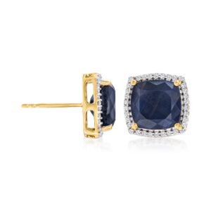 Ross-Simons 7.75 ct. t.w. Sapphire and .27 ct. t.w. Diamond Stud Earrings in 14kt Yellow Gold