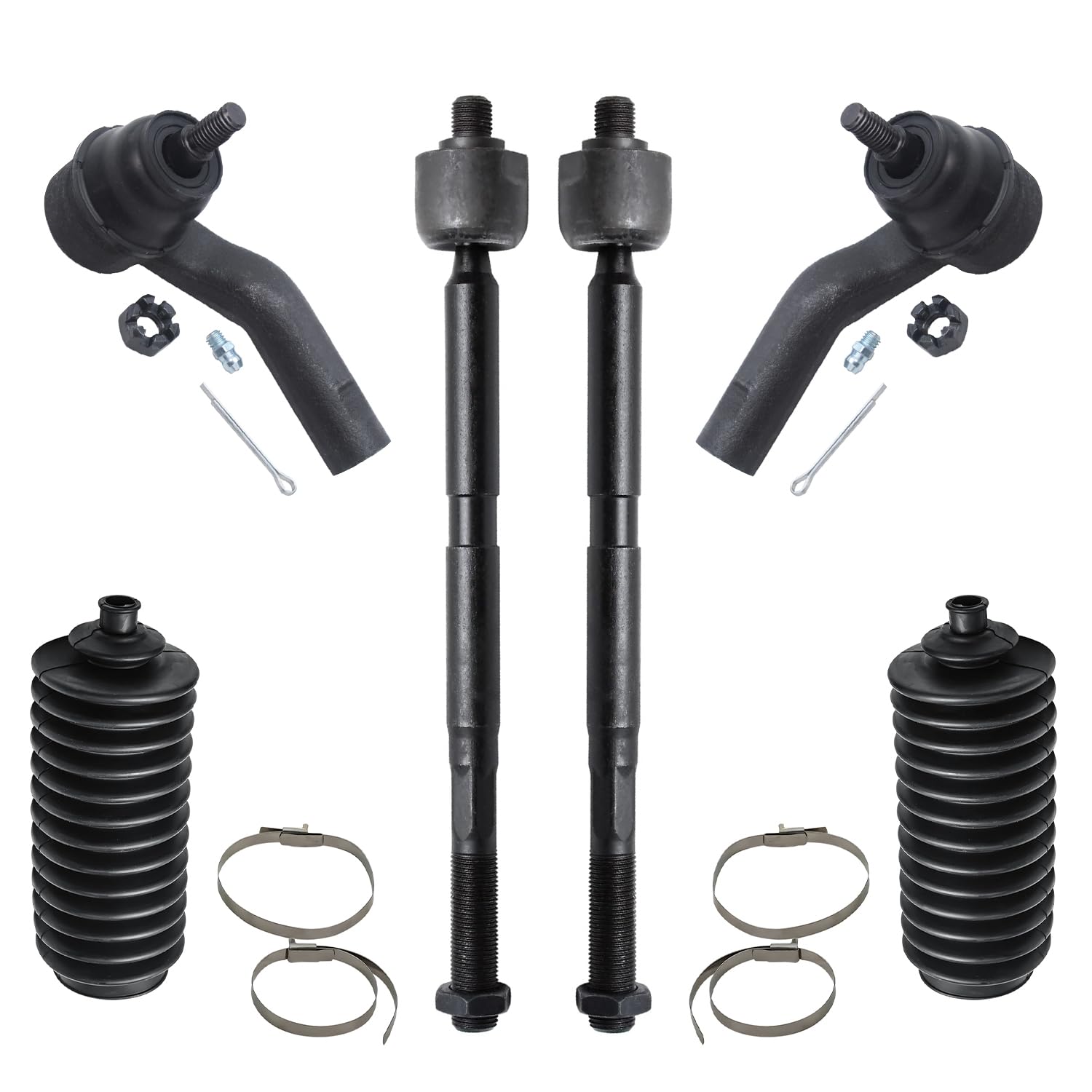 Detroit Axle - Front 6pc Tie Rods Kit for 12-18 Ford Focus, 13-18 Escape C-Max, 14-18 Transit Connect, 4 Inner Outer Tie Rods 2 Boots 2013 2014 2015 2016 2017 2018 Replacement