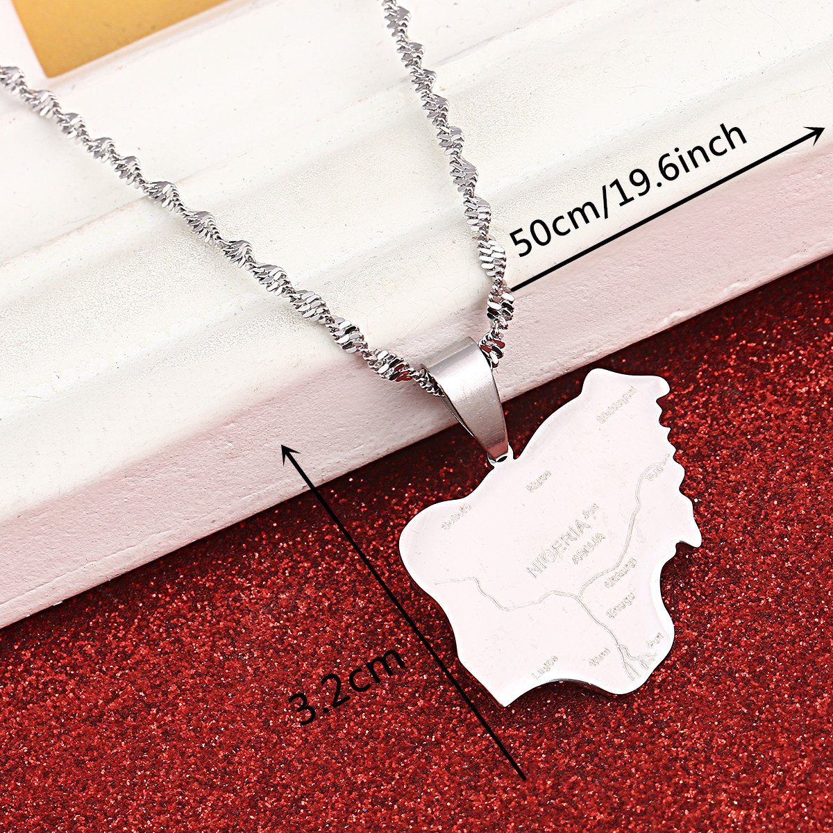 Nigeria Map Flag Pendant Necklaces for Women Men Silver Color Nigerian Jewelry