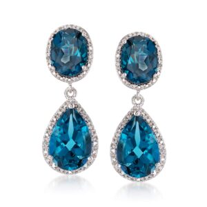 ross-simons 11.00 ct. t.w. london blue topaz and .14 ct. t.w. diamond drop earrings in sterling silver