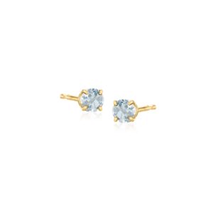 ross-simons 0.50 ct. t.w. round aquamarine stud earrings in 14kt yellow gold