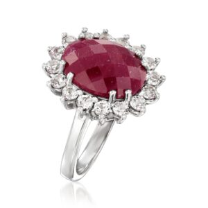 Ross-Simons 5.75 Carat Ruby and 1.20 ct. t.w. White Topaz Ring in Sterling Silver. Size 7