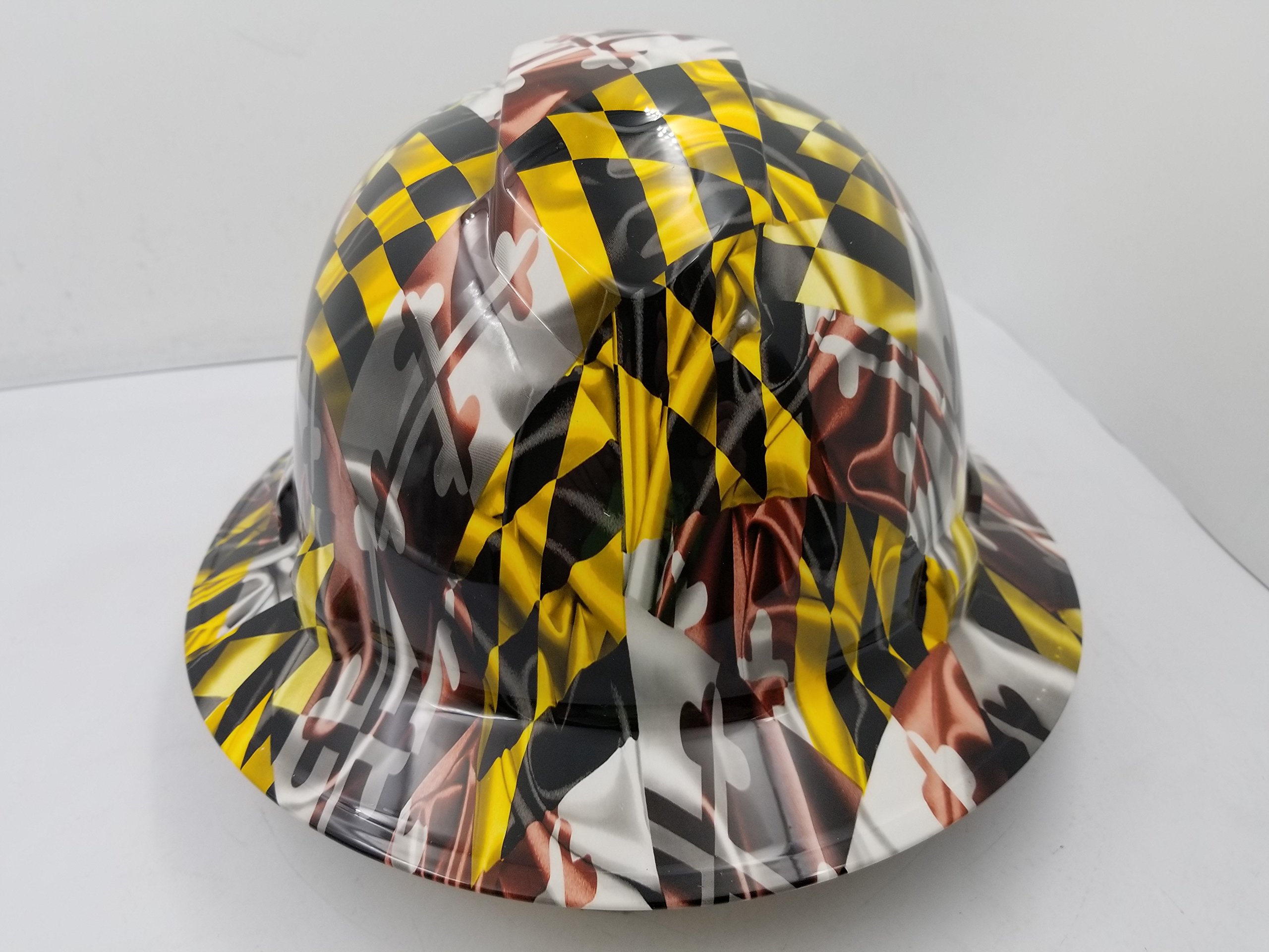 Wet Works Imaging Customized Pyramex Full BRIM MARYLAND STATE FLAG HARD HAT with Ratcheting Suspension CUSTOM LIDS CRAZY SICK CONSTRUCTION PPE