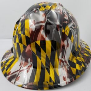 Wet Works Imaging Customized Pyramex Full BRIM MARYLAND STATE FLAG HARD HAT with Ratcheting Suspension CUSTOM LIDS CRAZY SICK CONSTRUCTION PPE