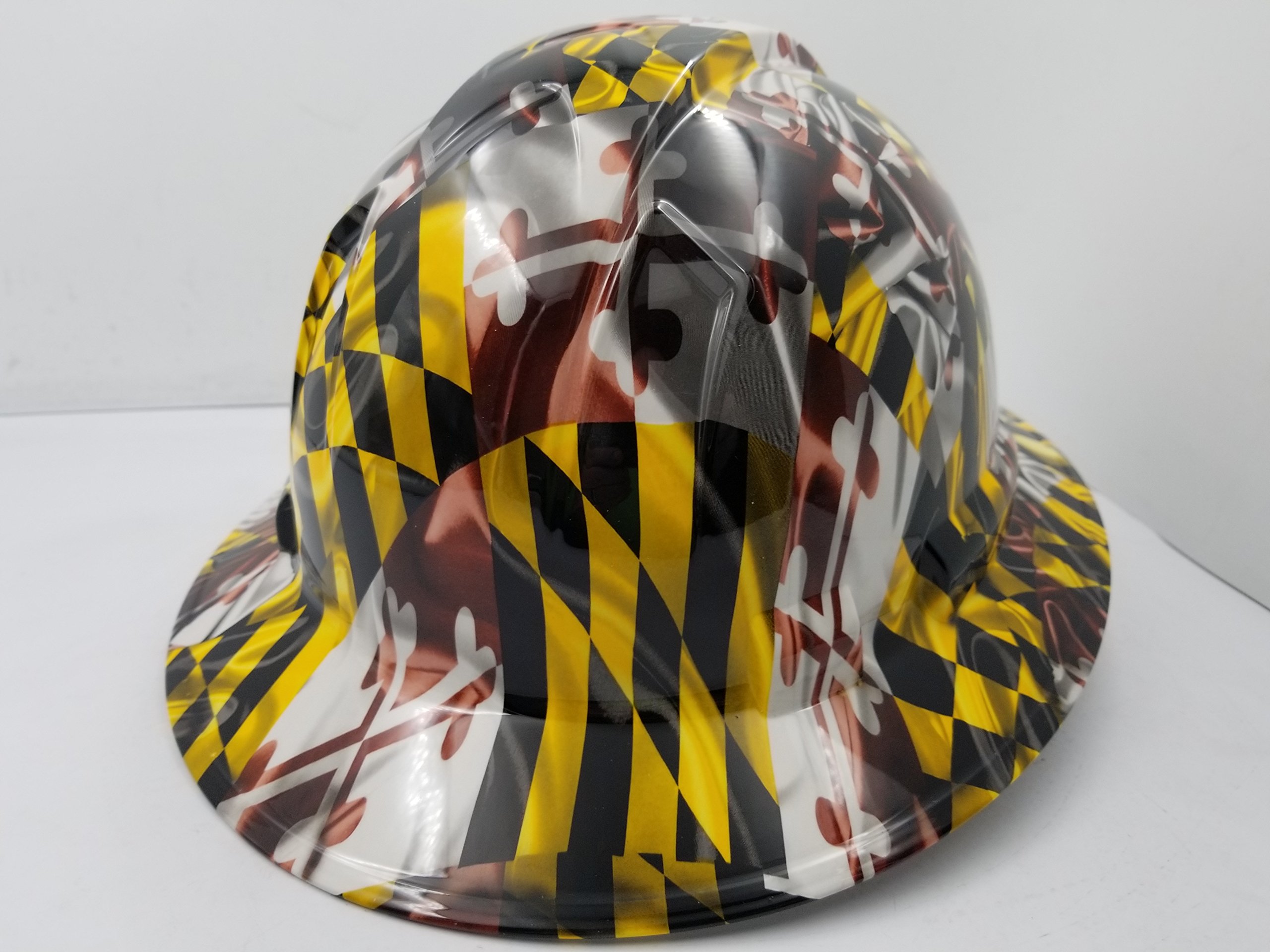 Wet Works Imaging Customized Pyramex Full BRIM MARYLAND STATE FLAG HARD HAT with Ratcheting Suspension CUSTOM LIDS CRAZY SICK CONSTRUCTION PPE