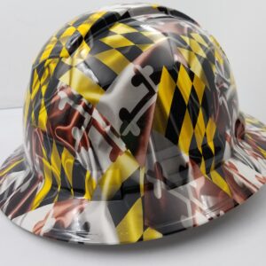 Wet Works Imaging Customized Pyramex Full BRIM MARYLAND STATE FLAG HARD HAT with Ratcheting Suspension CUSTOM LIDS CRAZY SICK CONSTRUCTION PPE