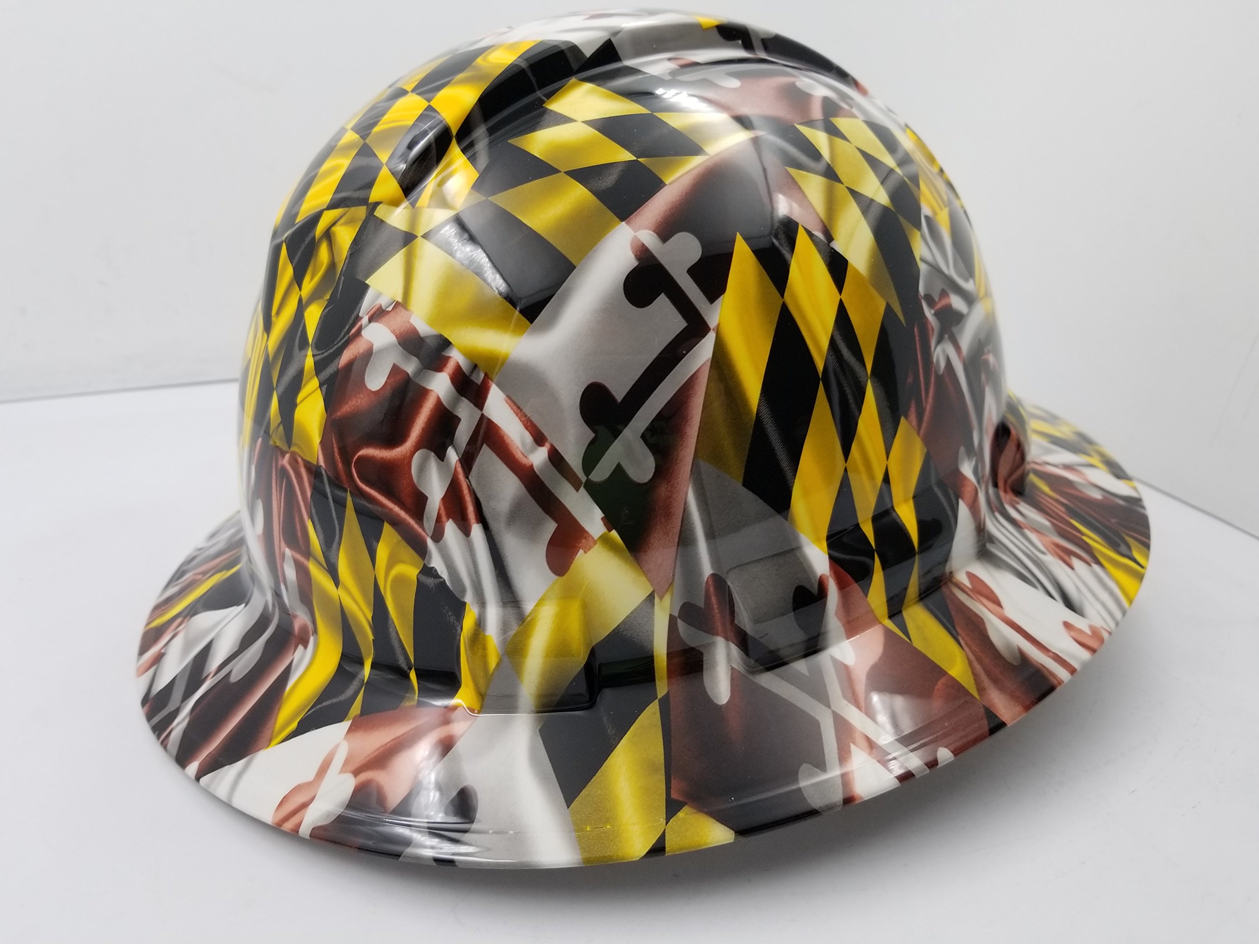 Wet Works Imaging Customized Pyramex Full BRIM MARYLAND STATE FLAG HARD HAT with Ratcheting Suspension CUSTOM LIDS CRAZY SICK CONSTRUCTION PPE