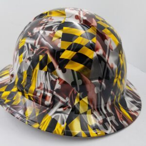 Wet Works Imaging Customized Pyramex Full BRIM MARYLAND STATE FLAG HARD HAT with Ratcheting Suspension CUSTOM LIDS CRAZY SICK CONSTRUCTION PPE