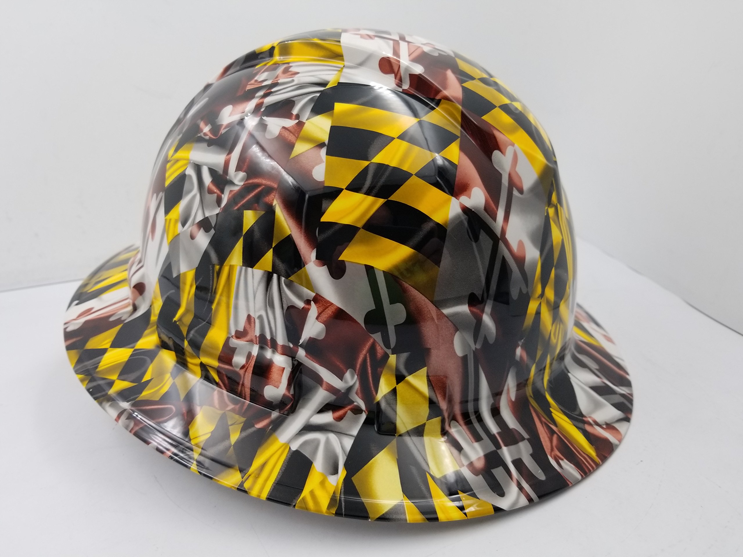 Wet Works Imaging Customized Pyramex Full BRIM MARYLAND STATE FLAG HARD HAT with Ratcheting Suspension CUSTOM LIDS CRAZY SICK CONSTRUCTION PPE