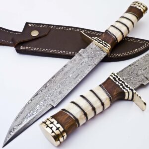 Custom Damascus Knife Hunting Knife | Best Outdoor Knife Camping Knife | Beautiful Burl Wood Handle