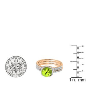 Dazzlingrock Collection 6 MM Round Peridot & Diamond Ladies Halo Wedding Ring Set in 10K Rose Gold, Size 4.5