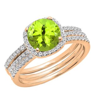 dazzlingrock collection 6 mm round peridot & diamond ladies halo wedding ring set in 10k rose gold, size 4.5