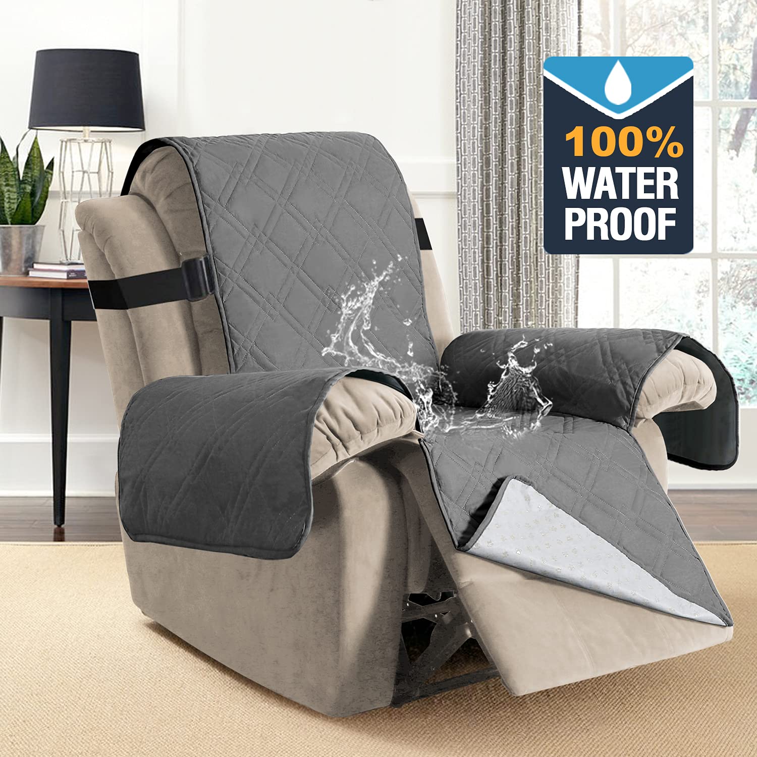 H.VERSAILTEX 100% Waterproof Recliner Chair Cover Oversized Reclining Slipcovers Washable Lazy boy Recliner Chair Cover Non Slip Furniture Protector for Kids, Pets (Oversized Recliner, Grey)