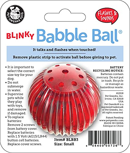 Pet Qwerks Blinky Babble Ball - Flashing Interactive Chew Dog Toy - Small