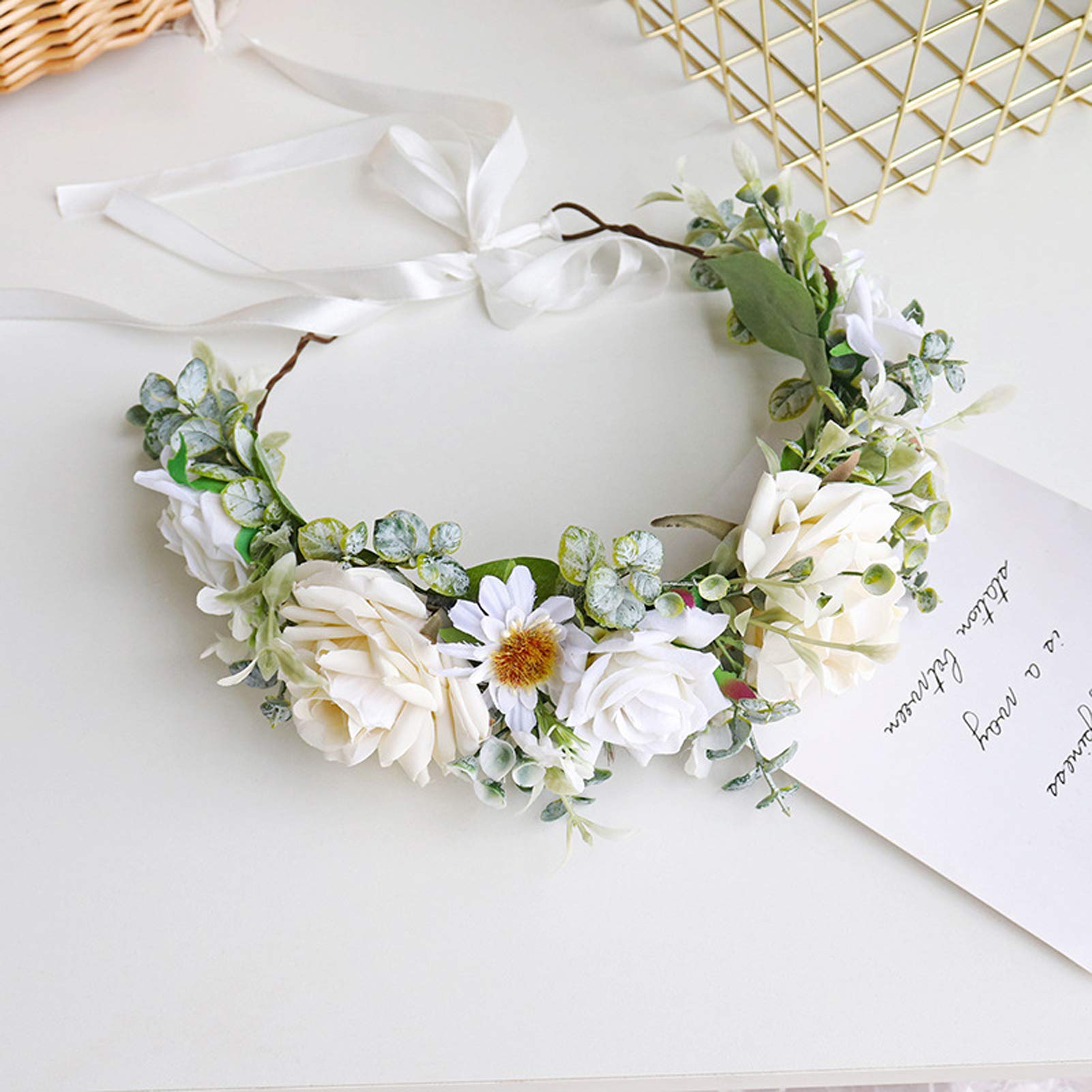 DreamLily Maternity Woodland Photo Shoot Peony Flower Crown Hair Wreath Wedding Headband BC44 (Style 16 Daisy White)