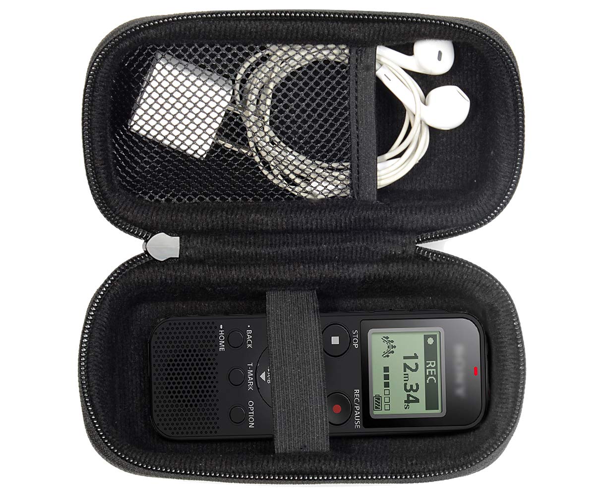 Digital Voice Recorder Case for Sony ICDPX370, PX440, PX470, BX140; Olympus WS-852, WS-853; KIMAFUN 2.4G and XIAOKOA 2.4G Wireless Lavalier Microphone, mesh pocket in The lid, detachable wrist strap