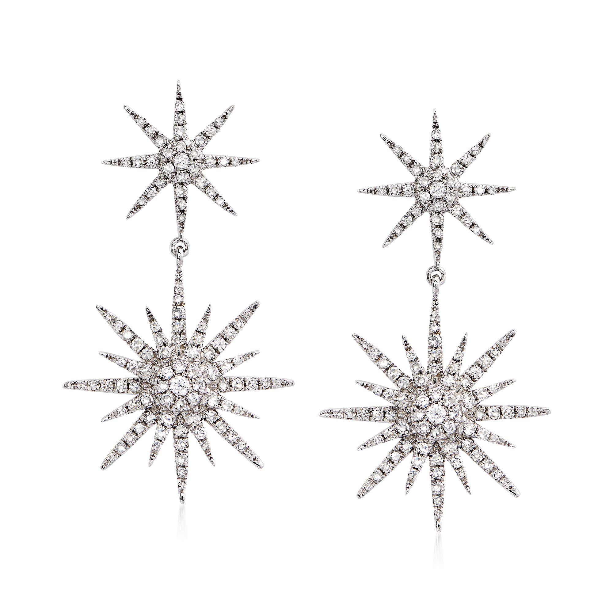 Ross-Simons 0.94 ct. t.w. Diamond Starburst Drop Earrings in 14kt White Gold