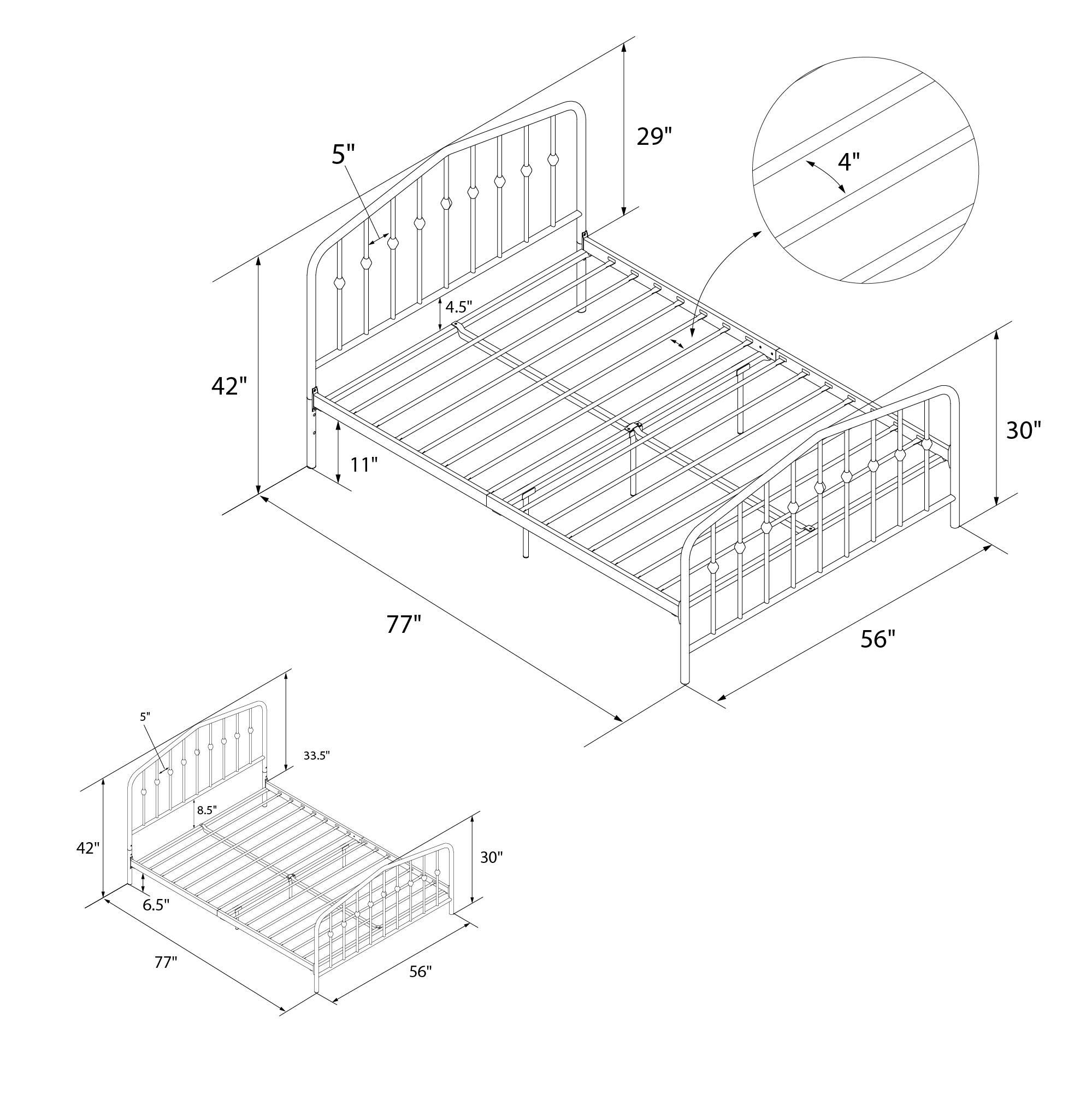 Novogratz Bushwick Metal Bed with Headboard and Footboard | Modern Design | Full Size - Grey