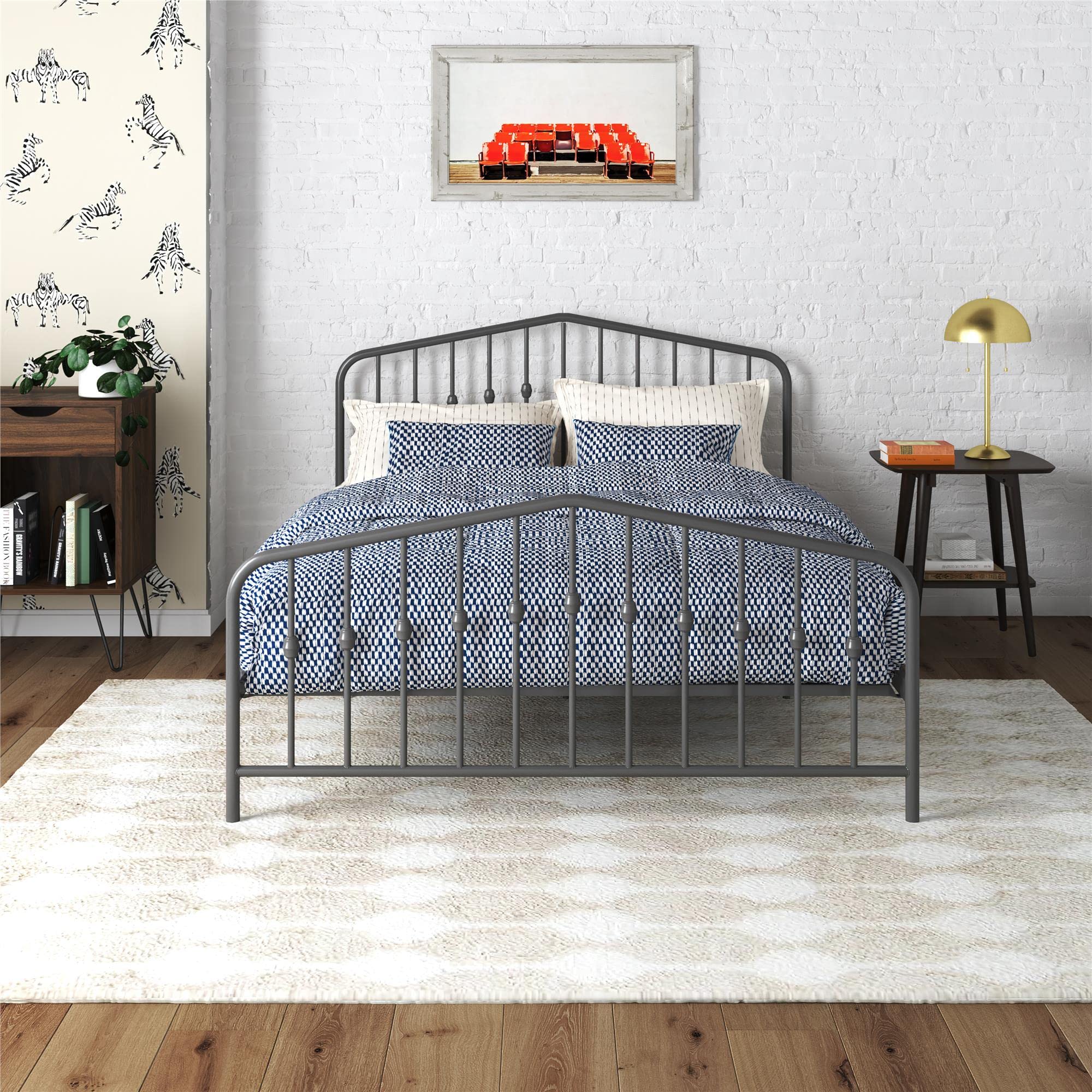 Novogratz Bushwick Metal Bed with Headboard and Footboard | Modern Design | Full Size - Grey