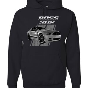 Tee Hunt Ford Mustang Boss 302 Hoodie 50 Years Anniversary Muscle Car Sweatshirt Black X-Large