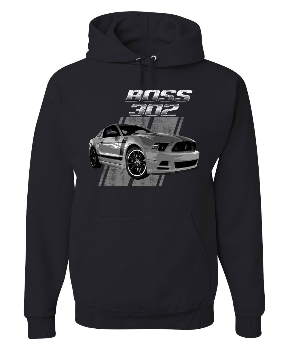 Tee Hunt Ford Mustang Boss 302 Hoodie 50 Years Anniversary Muscle Car Sweatshirt Black X-Large