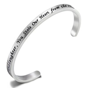 FEELMEM Granddaughter Bracelet Granddaughter, You Stole Our Heart from the Very Start Cuff Bangle Gift for Granddaughter Family Jewelry(Granddaughter Stole Heart-Silver)