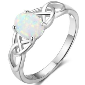 925 sterling silver celtic knot heart shaped fire opal wedding engagement ring (silver, 7)