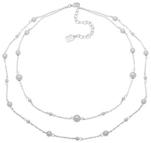 chaps women's double strand bead necklace, silver