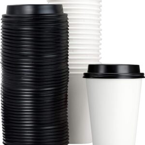 White 12 Oz Paper Coffee Cups With Recyclable Dome Lids, 100 Pk. BPA Free Disposable Drink Cup Set for Serving Hot Tea and Lattes at Kiosks, Shops, Cafes, or Concession Stand