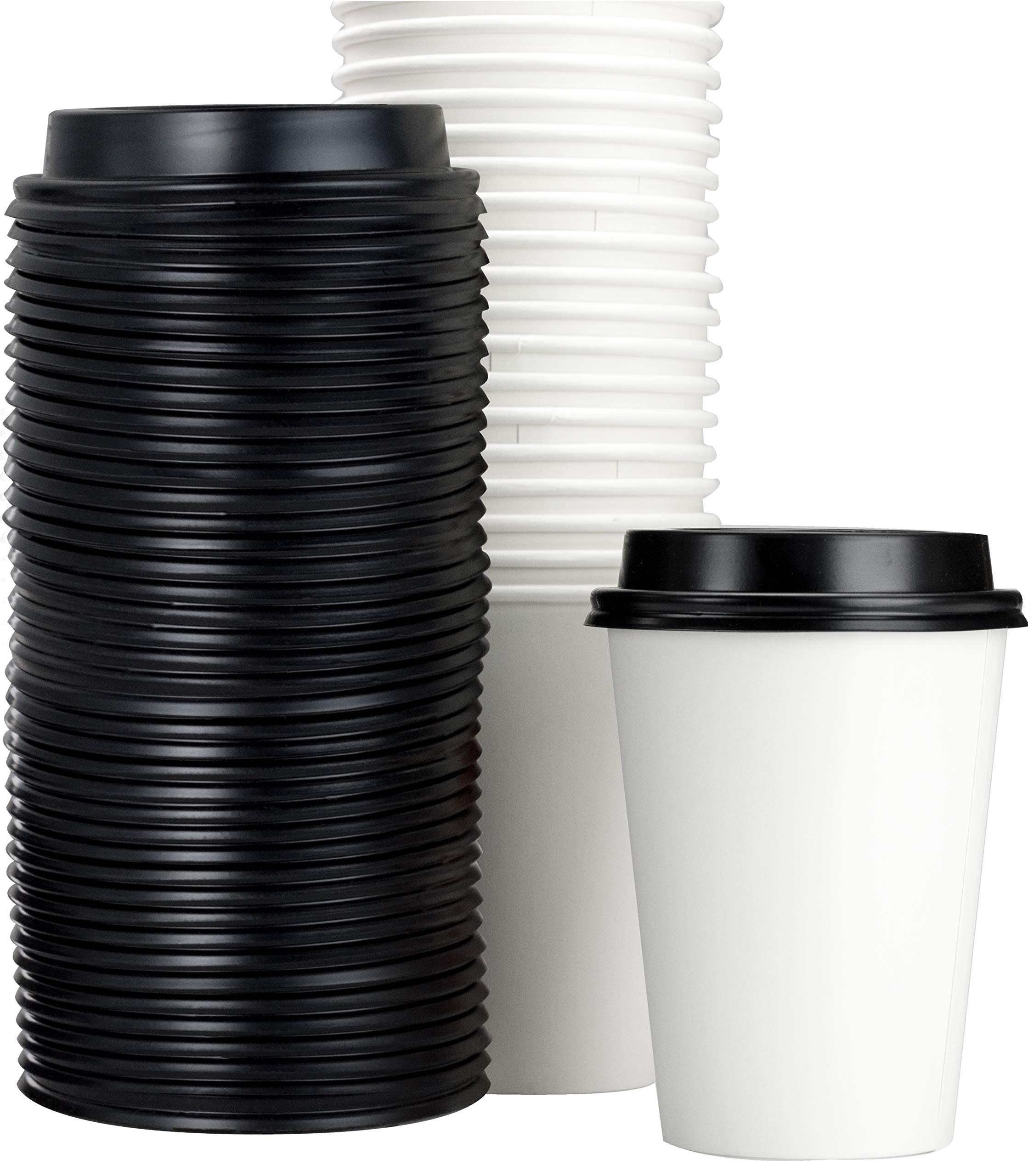 White 12 Oz Paper Coffee Cups With Recyclable Dome Lids, 100 Pk. BPA Free Disposable Drink Cup Set for Serving Hot Tea and Lattes at Kiosks, Shops, Cafes, or Concession Stand