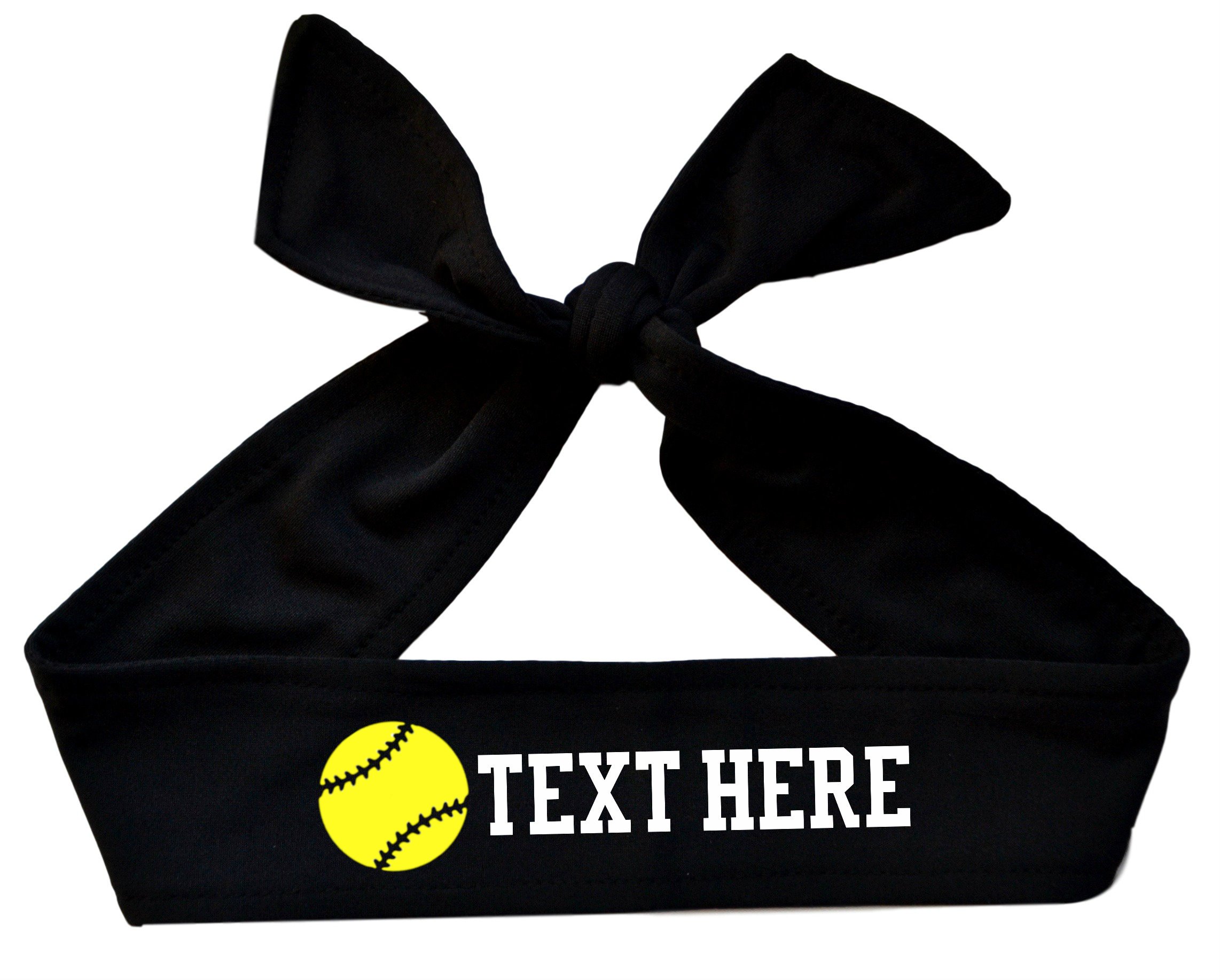 Funny Girl Designs Softball Tie Back Headband with NEON Yellow Softball Personalized with Your Custom Text - Design Your OWN (Black)