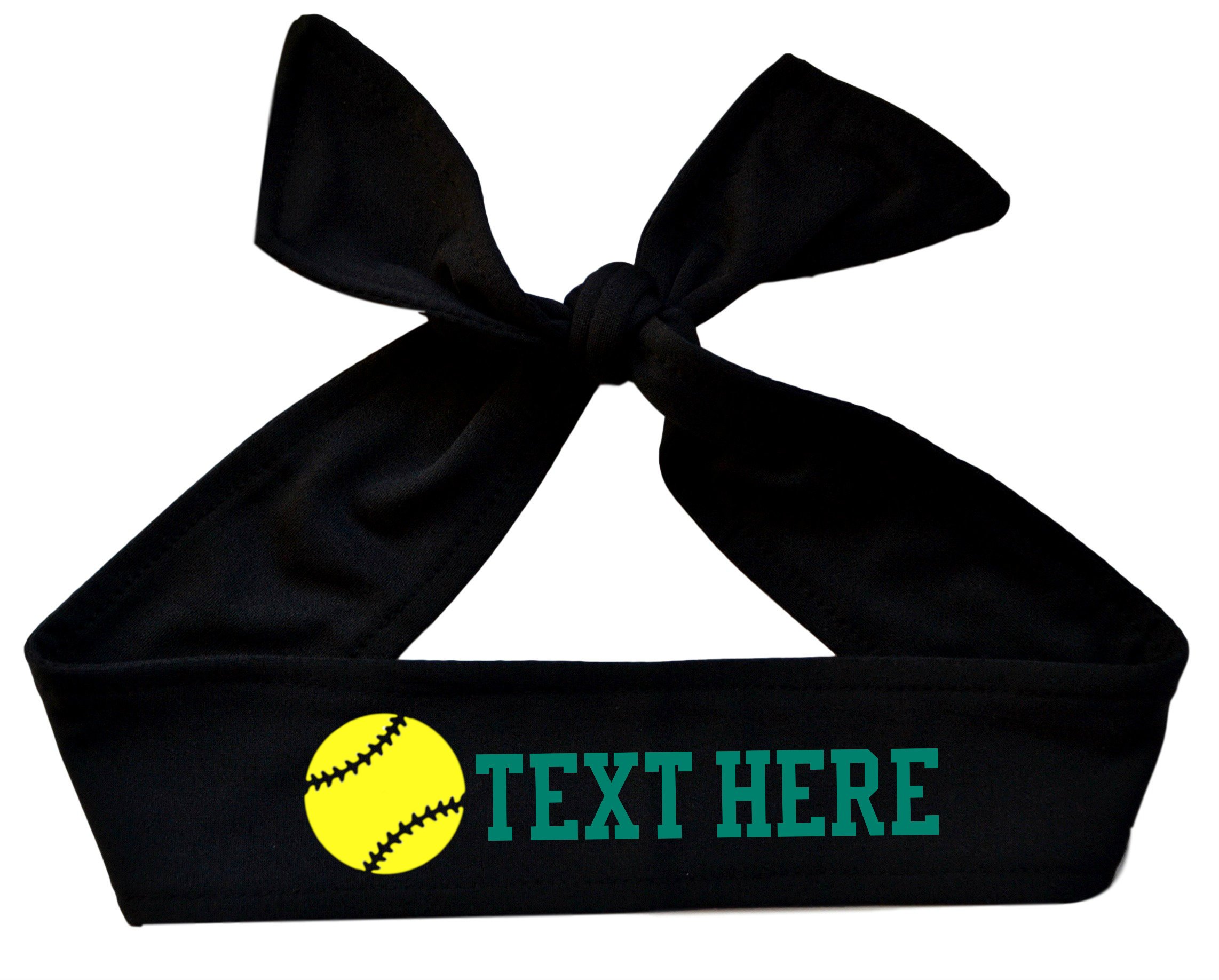 Funny Girl Designs Softball Tie Back Headband with NEON Yellow Softball Personalized with Your Custom Text - Design Your OWN (Black)