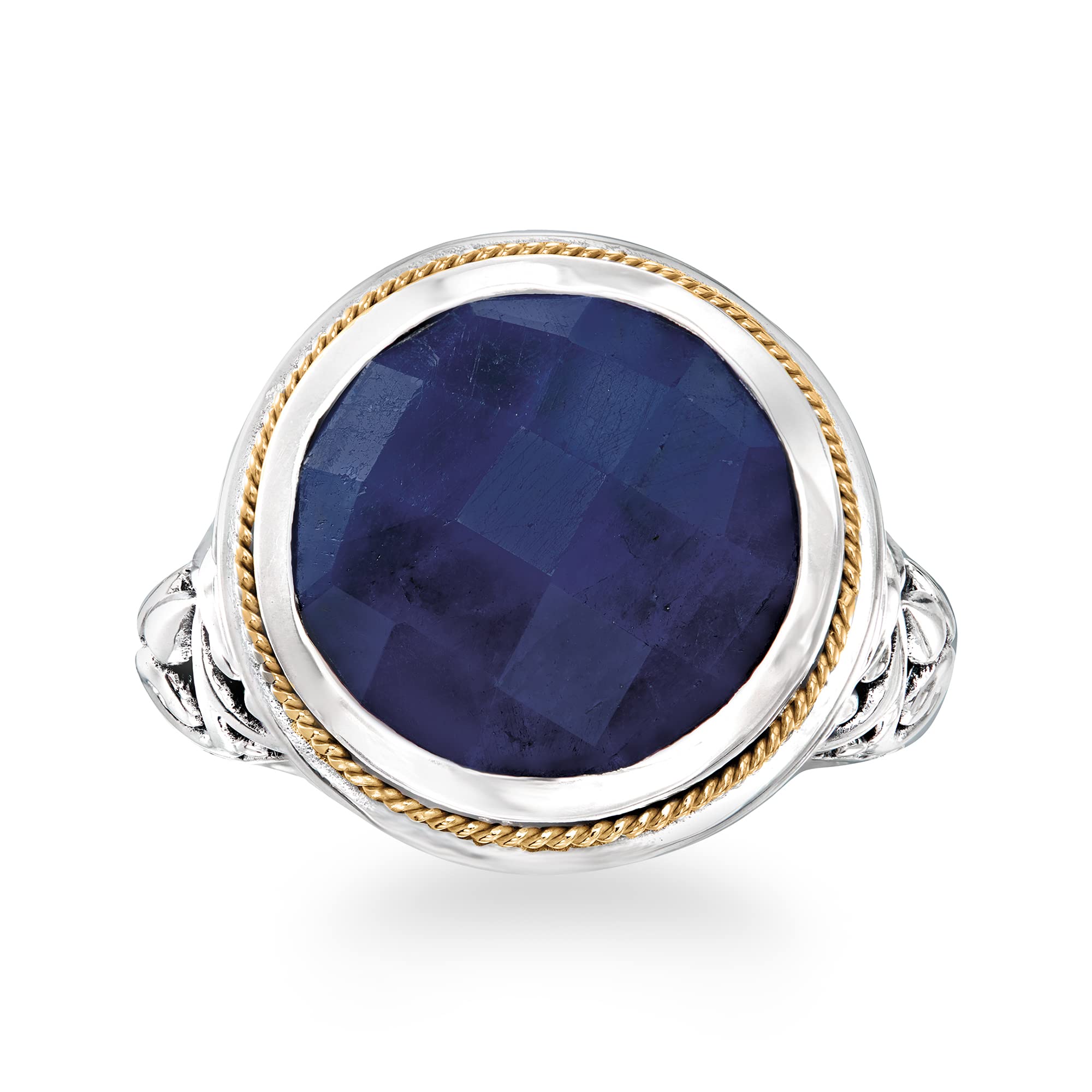 Ross-Simons 15.00 Carat Sapphire Bali-Style Ring in Sterling Silver and 18kt Yellow Gold. Size 8