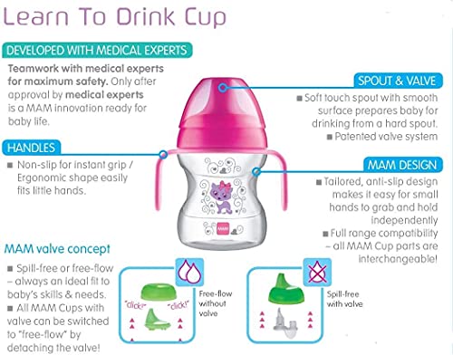 MAM Learn to Drink Cup and Soother, 6 Months, 190 ml (Pink)